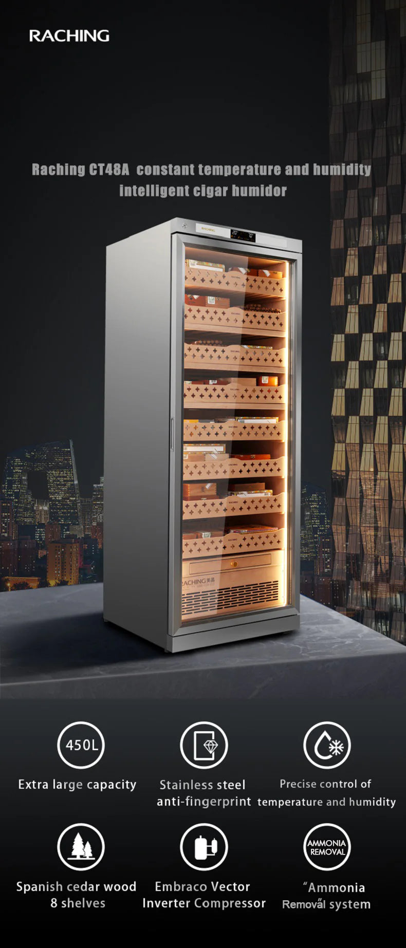 RACHING - CT48A STAINLESS STEEL CIGAR HUMIDOR