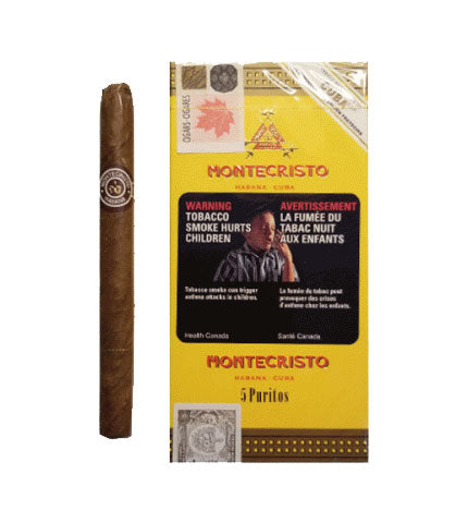 Montecristo Puritos cigarillo, a strong yet creamy Cuban smoke with a blend of wood, spice, citrus, coffee, leather, and spice flavors | Best cigar prices in Ontario | CigarHaus