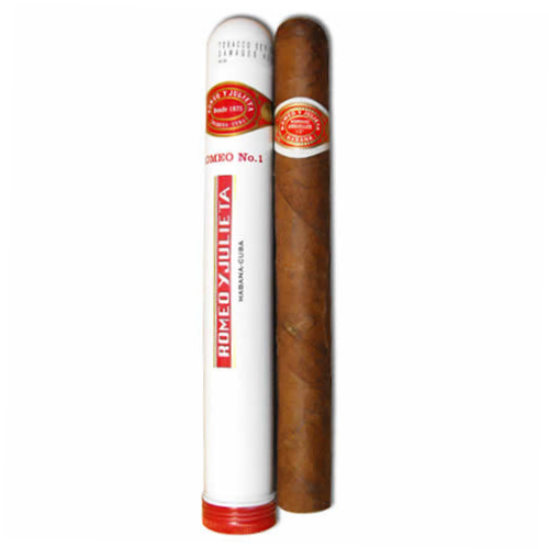 Romeo y Julieta No. 1 Tubos cigar, a medium-bodied Cuban corona with wood, coffee, cacao, leather, and spice flavors, encased in a protective aluminum tube | Cuban cigars | Romeo Y Juliet cigars near me | CigarHaus