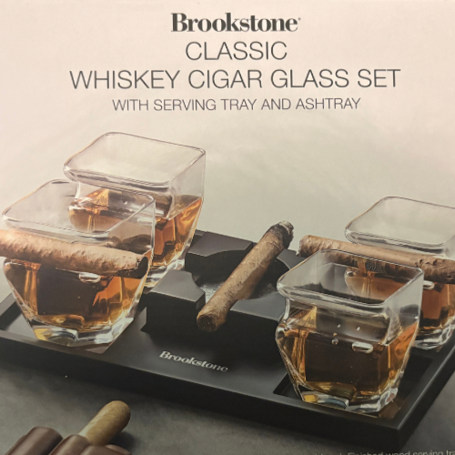 BROOKSTONE - WHISKEY GLASS SET WITH SERVING TRAY AND ASHTRAY