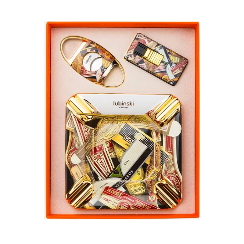 Lubinski Luxury Torch Lighter, Cutter & Ashtray Gift Set,
